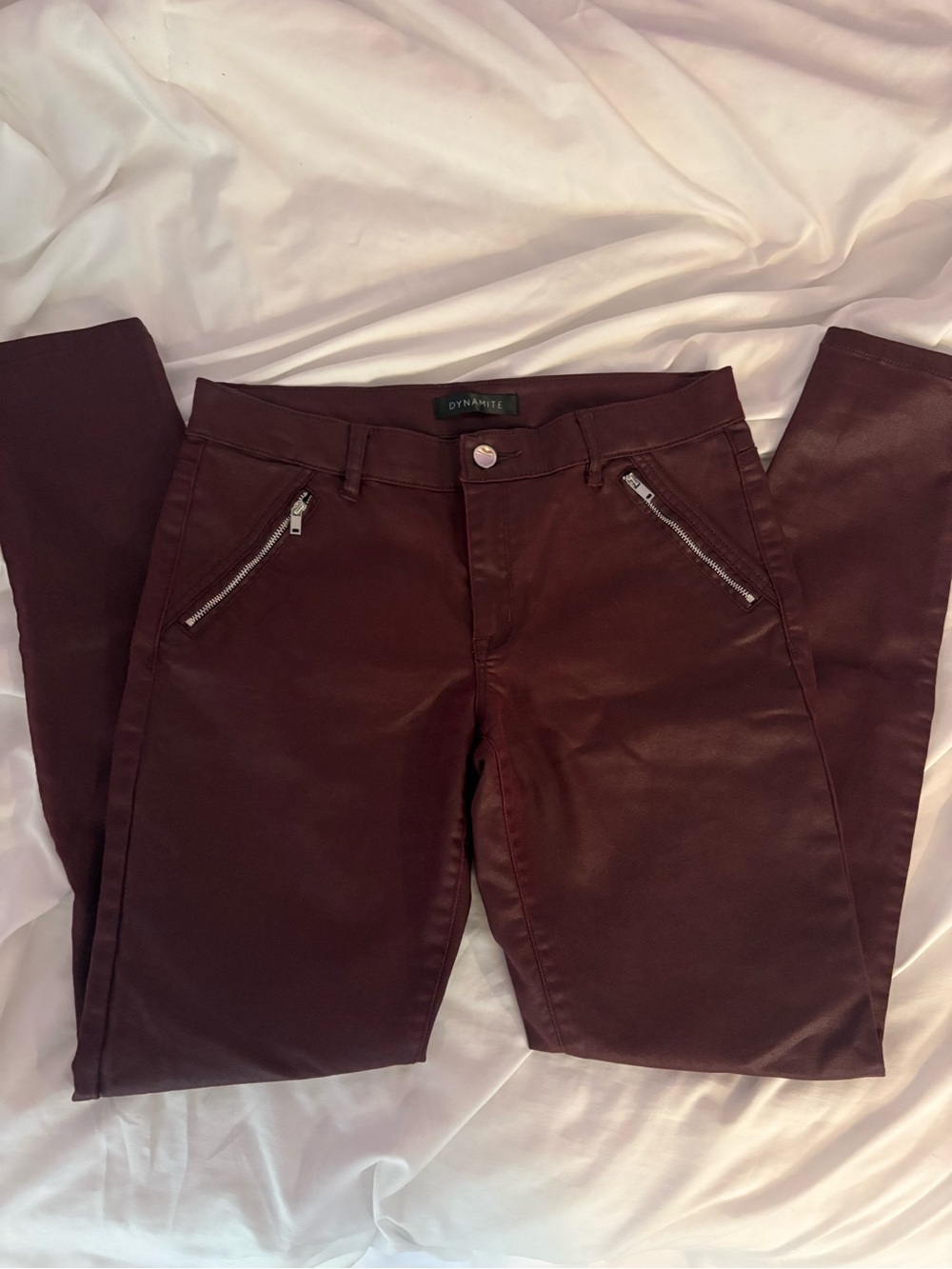 Dynamite Coated Skinny Pants in Burgundy
